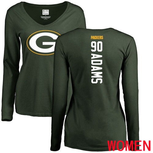 Green Bay Packers Green Women #90 Adams Montravius Backer Nike NFL Long Sleeve T Shirt->nfl t-shirts->Sports Accessory